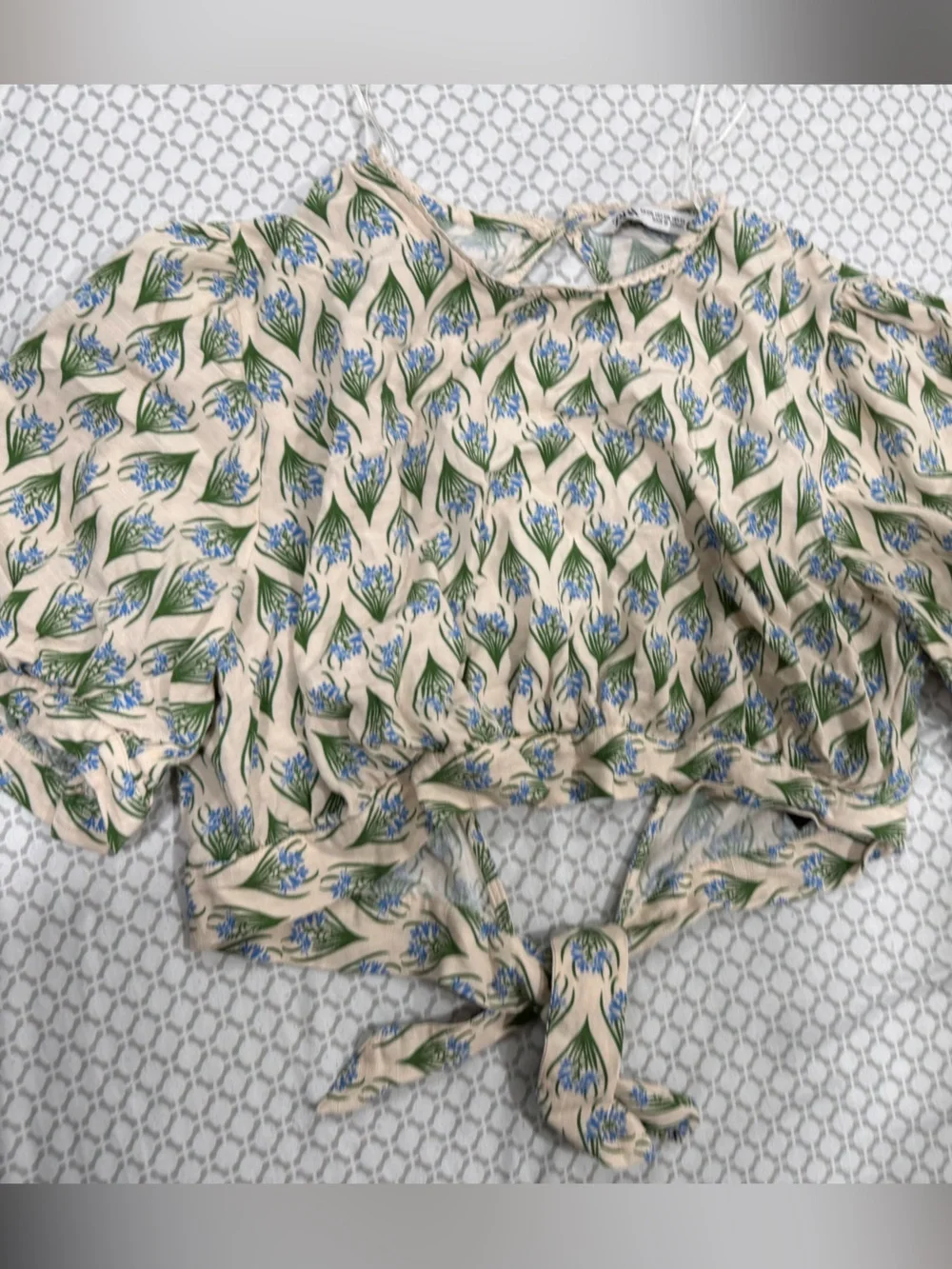 Beige Floral Tie-Front Women's Top